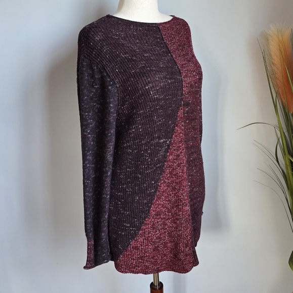 NIC+ZOE, Red Chilled Angle Colorblock Marled Ribbed Knit Sweater, Size Large - Picture 4 of 10